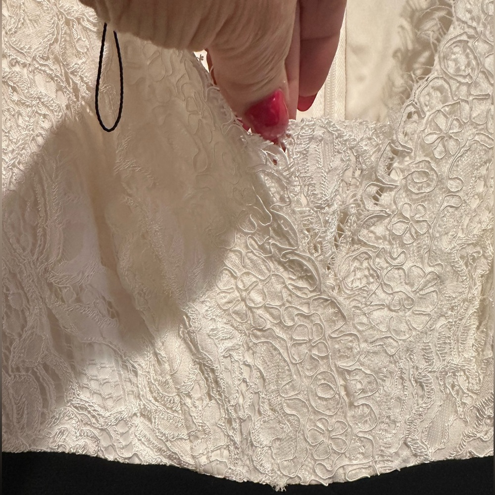 TADASHI SHOJI Ivory White Black Marshal Crepe Lace Maxi Formal Evening Gown 6 - Picture 10 of 15